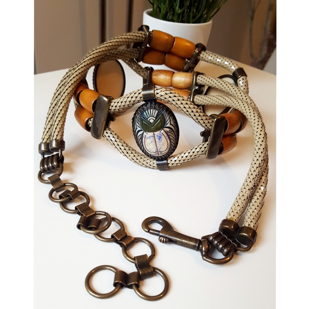 🔻Vintage Boho Medallion  Belt🔥Carved Clay-Metal-Wood|Adjustable